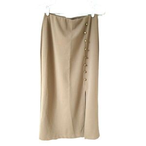 Emi & Joe buttons formal pencil skirt sand kaki brown M